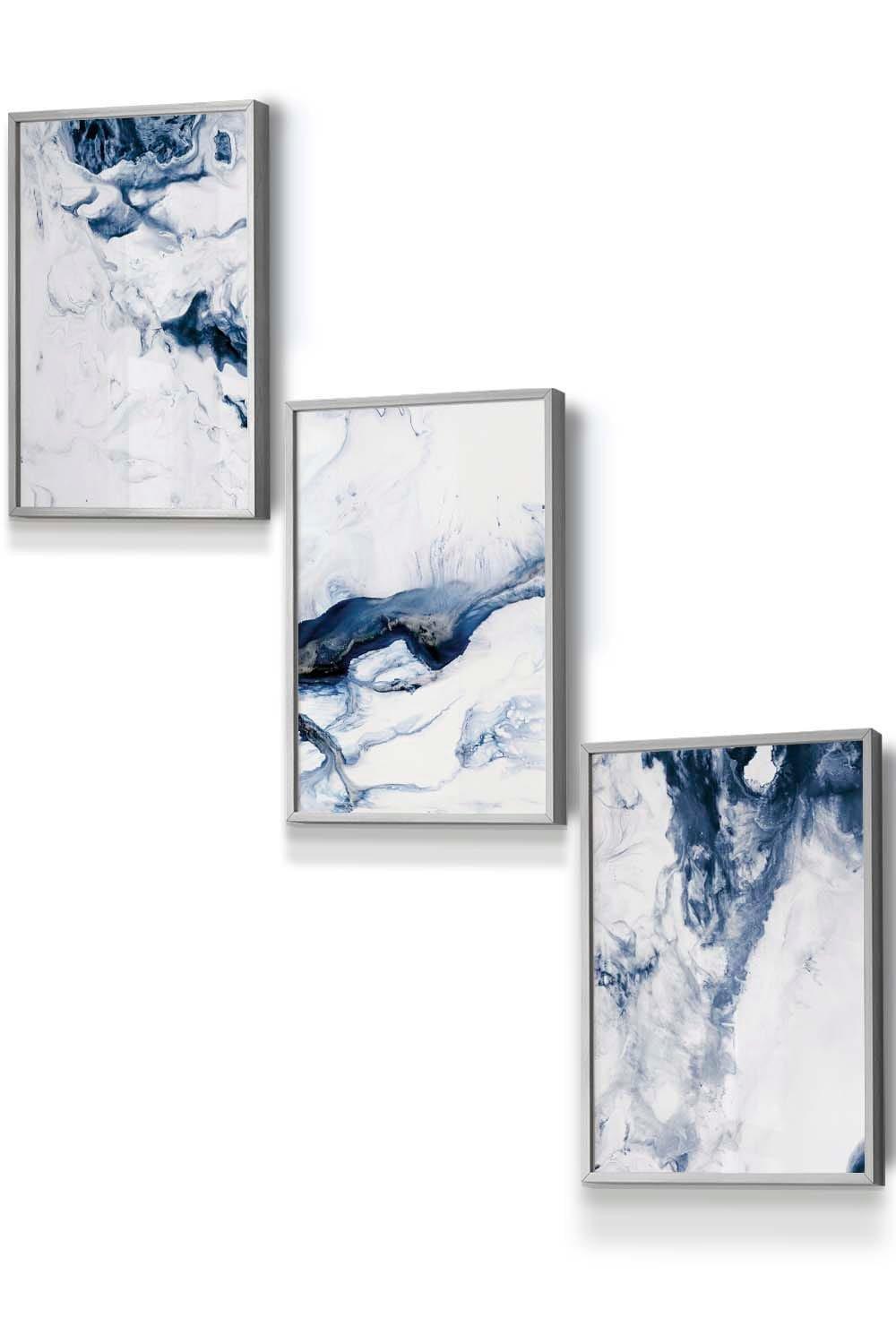Navy Blue Abstract Ocean Waves Framed Wall Art - Small